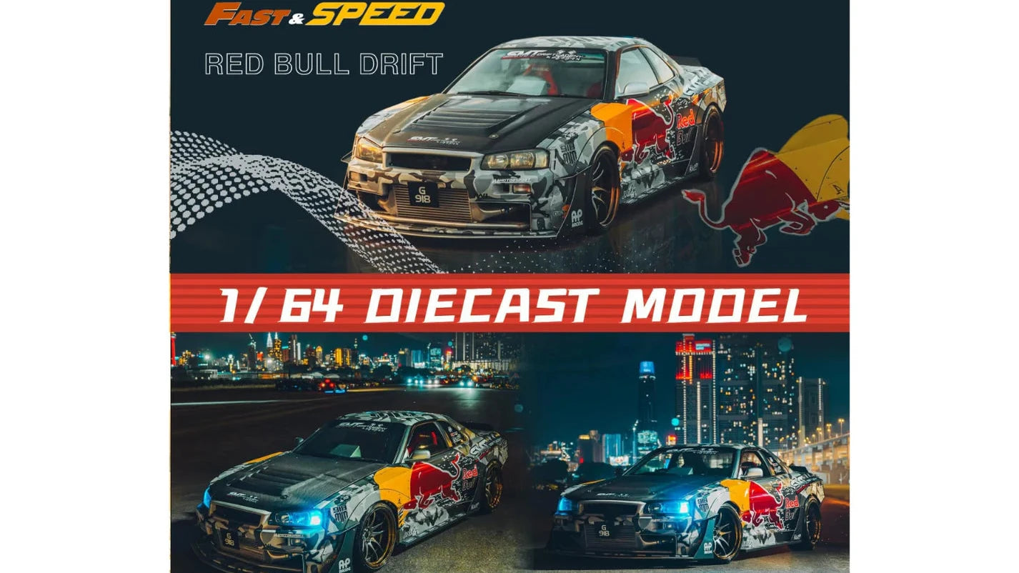 Fast Speed Nissan Skyline GT-R R34 Z-Tune RedBull Livery 1:64