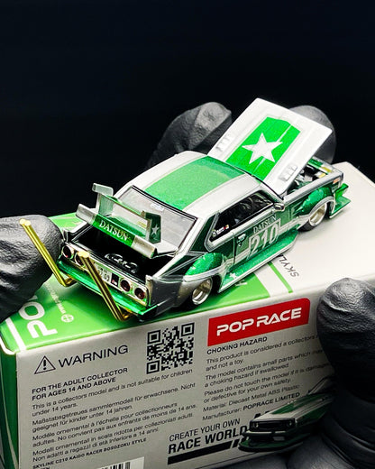 Pop Race Skyline C210 Bosozoku Estilo Verde y Plata 1/64