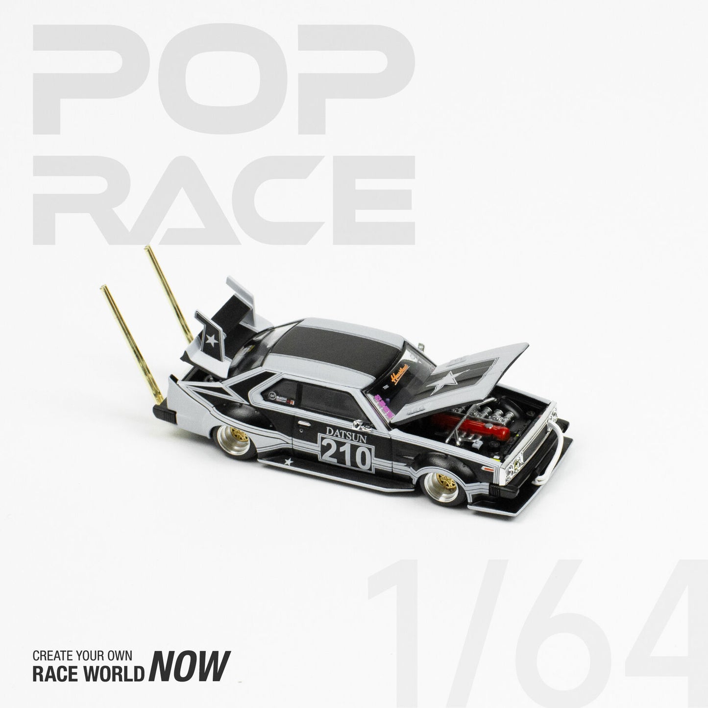 Pop Race Nissan Skyline C210 BOSOZOKU Style Matt Black 1:64
