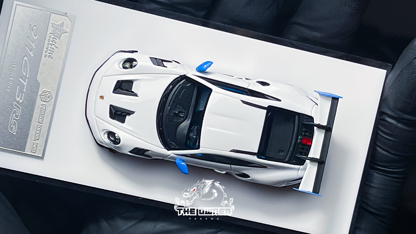 FuelMe & TPC Porsche 911 992 GT3 RS White with Blue Wheels Resin Model 1:64