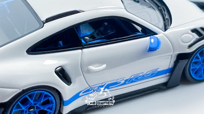 FuelMe & TPC Porsche 911 992 GT3 RS White with Blue Wheels Resin Model 1:64