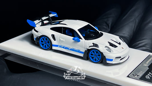 FuelMe & TPC Porsche 911 992 GT3 RS White with Blue Wheels Resin Model 1:64